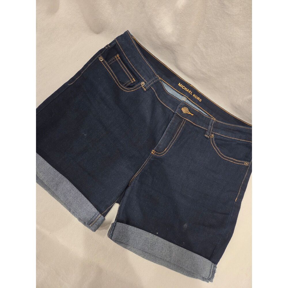 MK Michael Kors Dark Wash Women's Cuffed Denim Shorts Size 10 Jean Shorts